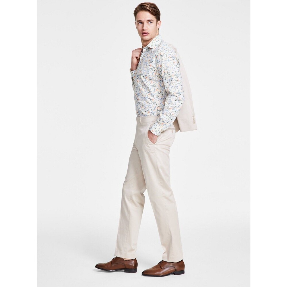 $135 NEW BAR III MENS 38X30 TAN COTTON SLIM STRETCH TROUSERS DRESS PANTS SLACKS